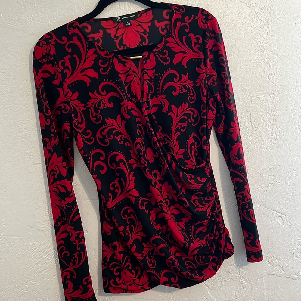 Inc International Concepts Black and Red Print Top